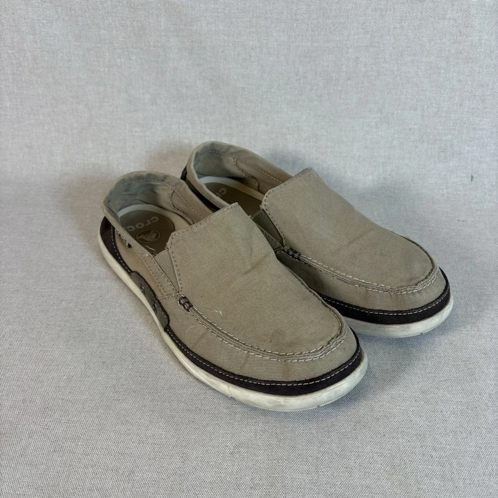 Crocs Beach Line Tan Canvas Men's Size 8 Slip On Boat Shoes‎